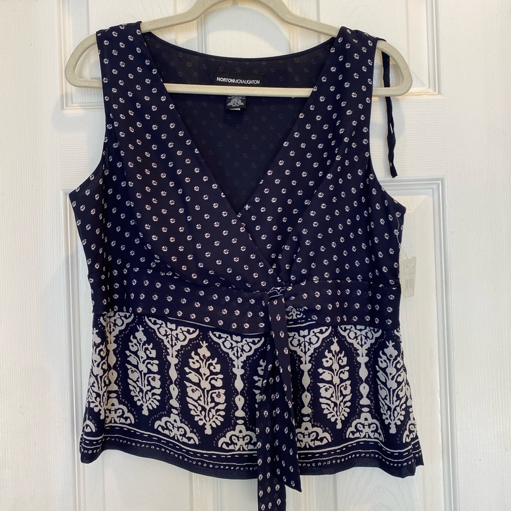 Norton McNaughton Navy and White Patterned Blouse